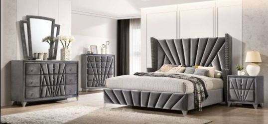 Brand New Grey 4pc Queen Bedroom Set (Available in California & Eastern King)
