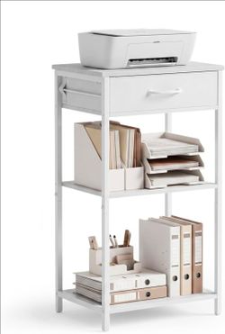 Fansxivita Printer Stand with Fabric Drawer, 3-Tier Industrial Sturdy Under Desk Printer Cart with Open Storage