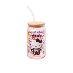 Silver Buffalo Sanrio Hello Kitty Halloween Spooky Skeleton Costume Pink Lavender Glass Jar Tumbler