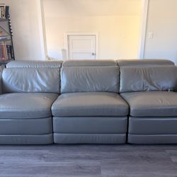 Modern Gray Leather Reclining Sofa (3-Seater) – Good Condition