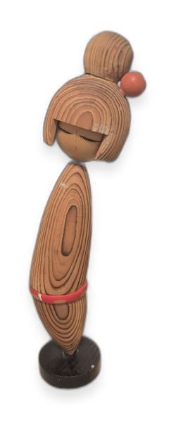 Vintage Japanese Kokeshi Doll, Dramatic Wood Grain Body, Spiral Bun