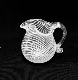 Antique Yelenia Gora Valley  Blown Glass Decorated Milky Thread Filigree Jug 2.75” tall