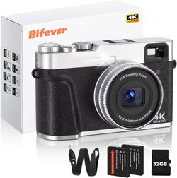 K Digital Camera with SD Card, 48MP Vlogging Camera with Viewfinder Flash Dial