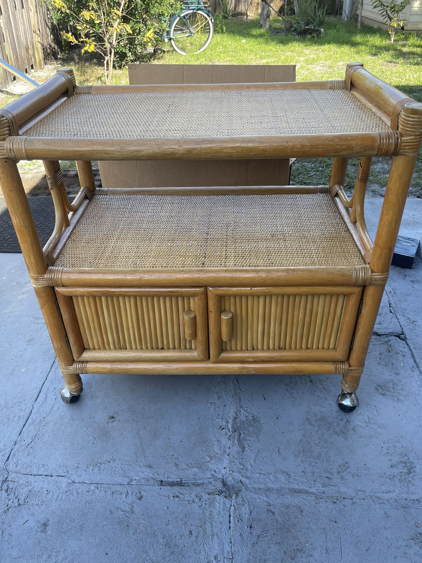 Rattan Bar Cart 29”1/2W X 18”D X 29”H Used But Good Condition $30 Firm On Price