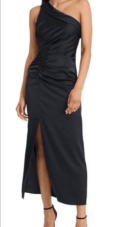 Donna Morgan Women's One-Shoulder Evening Gown /Cocktail Dress, Midnight Blue, Size 6