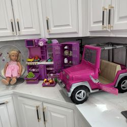 Our generation dolls. Kitchen play , Jeep and chairs alls for $65