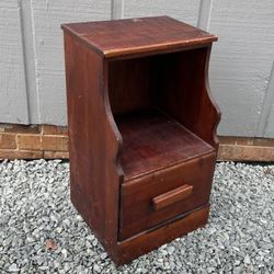 Antique Wood One Drawer Side Table Night Stand Cabinet