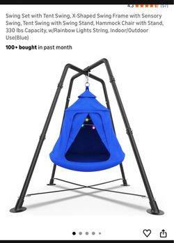 Swing Set with Tent Swing, Hanging Tree Tent w/Stand 330 lbs, X-Shaped 32mm Steel Frame,with LED Lights, Indoor Outdoor Use, Beige