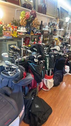 Collection of used golf equipment