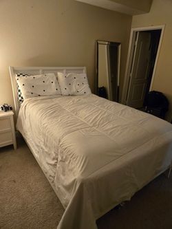 Full size bed frame and dresser with night stand