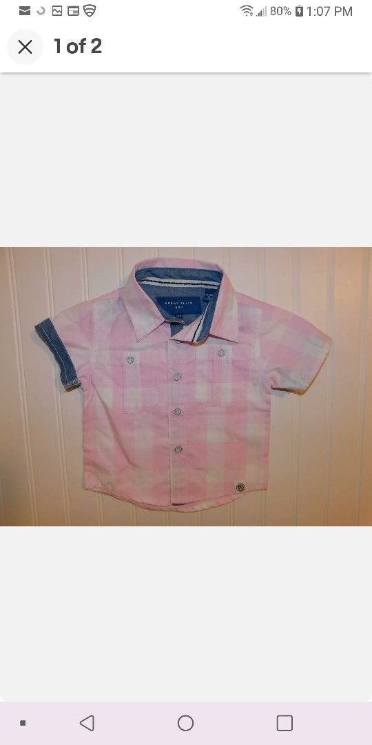 Perry Ellis Baby Boys Clothes 12 Month Shirt Plaid Chambray Accents Pockets 12M