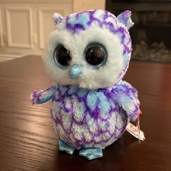 2015 Ty Beanie Boos Oscar the Blue &amp; Purple Owl Excellent Condition NWT 6” tall 