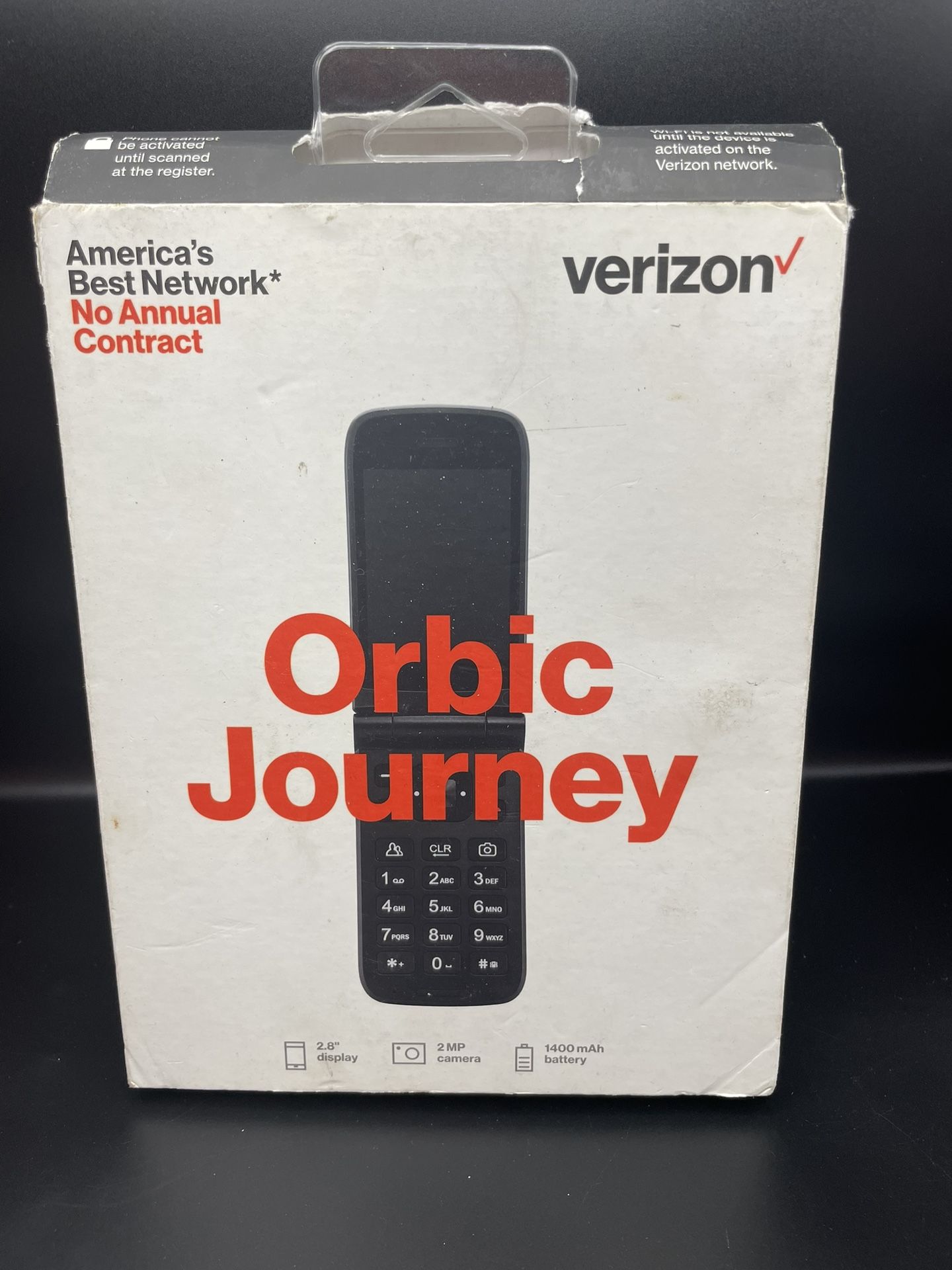 Verizon Prepaid Orbic Journey V 4G LTE Black Flip Phone damaged box