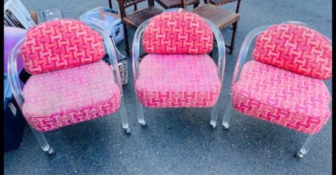 Set of 3 Charles Hollis Jones Style Bent Acrylic Chairs