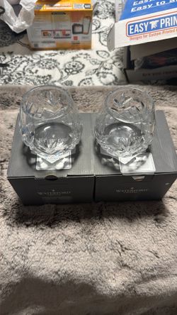 Waterford Crystal Lismore Old Fashioned / Double Old Fashioned Whiskey Glasses, boxed.