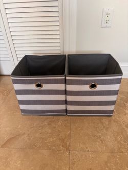 Gray Striped Fabric Storage Bins Set of 2