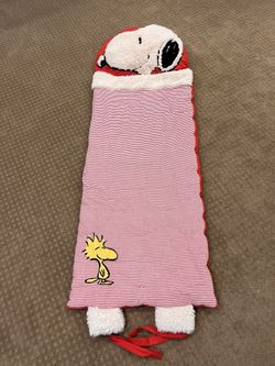 Pottery Barn kids Peanuts Snoopy red white sleeping bag with attached pillow