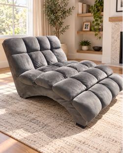 Modern Gray Tufted Chaise Lounge – Plush Oversized Lounger