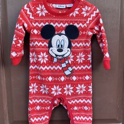 Christmas Mickey Mouse Fleece Coverall  Jumpsuit 6-9 Months 