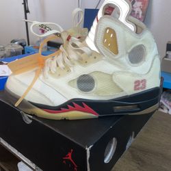 Off-White x Jordan 5 “sail” sneakers men’s size 9 AND Off-White x Nike Vapormax black trainers Men 9.5 