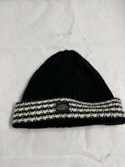 TACKMA Seek No Approval Black White Striped Knit Beanie Hat Streetwear OS