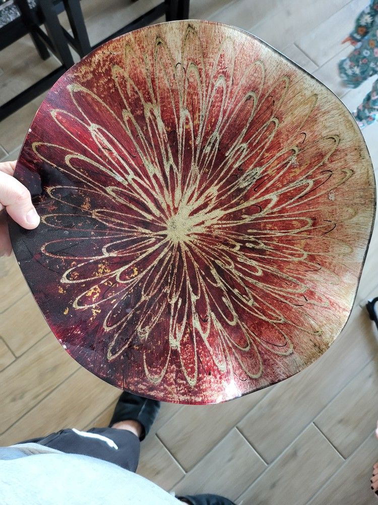 Stunning X-Large Burgundy And Silver Glass Table Centerpiece