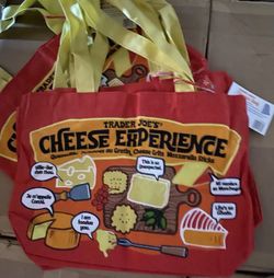 4 Trader Joe's Bags Tote Canvas NEW Cheese Adventures Shopping Heavy Duty & Large