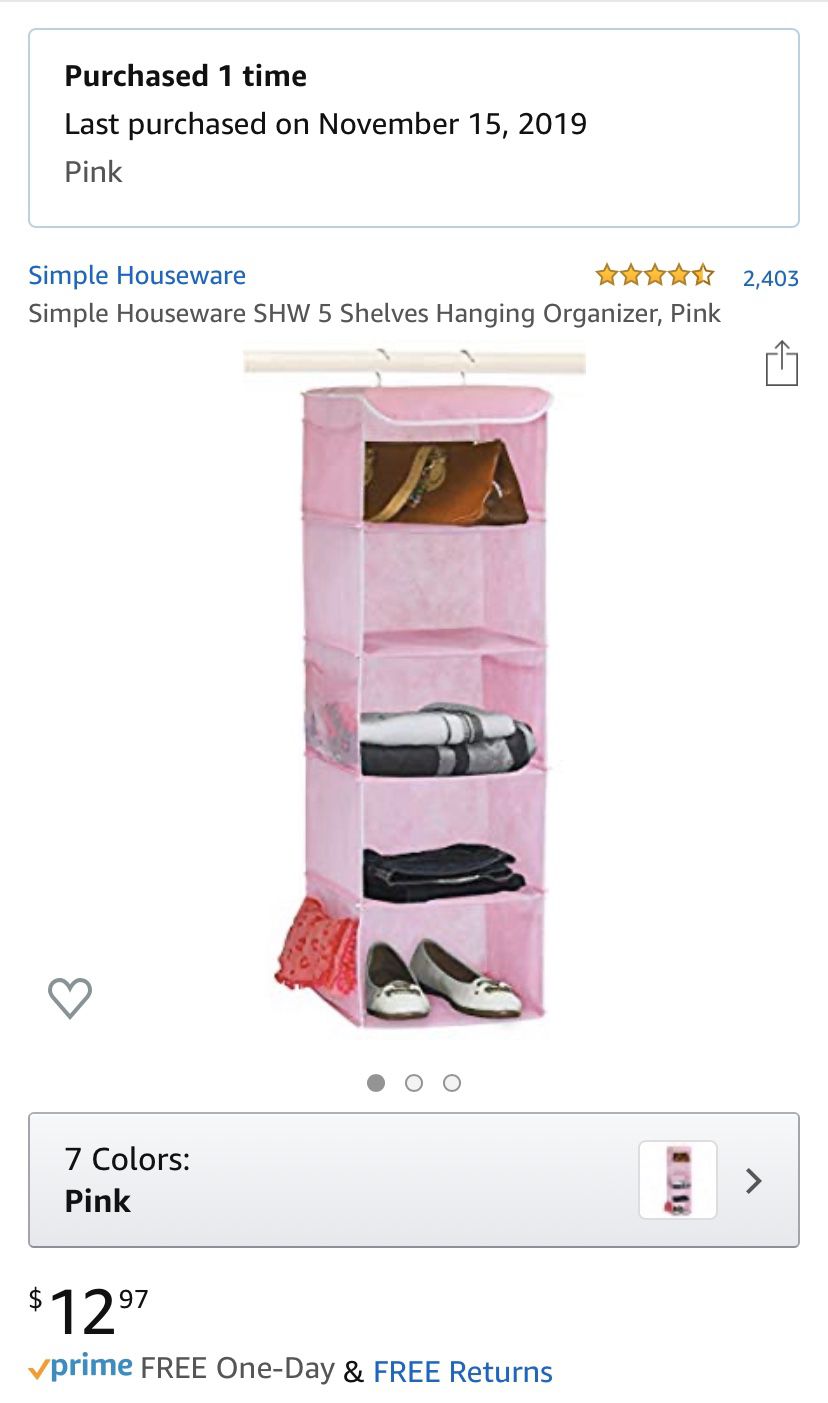 Shelf Closet Organizer Hanging- Pink