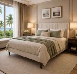 Full Bed Frame, Velvet Upholstered Platform Bed with Vertical Channel Tufted Headboard, Mattress Foundation with Strong Wooden Slats, Box Spring Optio