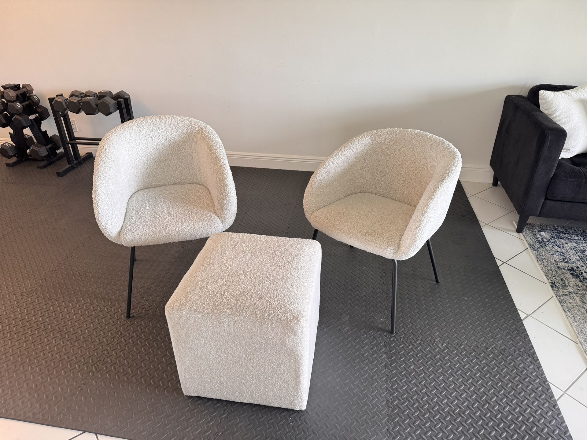 Luxury Two White Chair + Ottoman Set