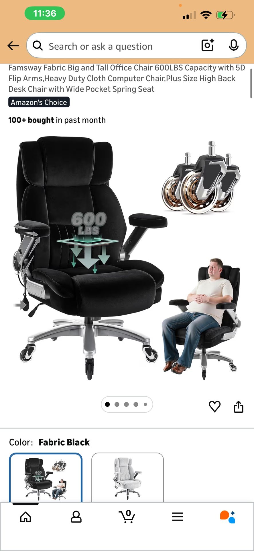 Fabric Big and Tall Office Chair 600LBS Capacity with 5D Flip Arms,Heavy Duty Cloth Computer Chair