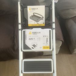 3-Step Steel Lightweight Step Stool with Project Tray, 225 lbs. Load Cap. 