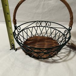 New Green metal basket wicker handle home decor storage holder gift holiday