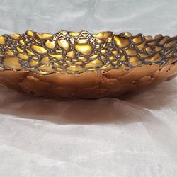 Rare Vintage Fire King Glossy Bubble Design Large Serving Bowl with Bronze-Orange Brushed Finish dish plate display decor