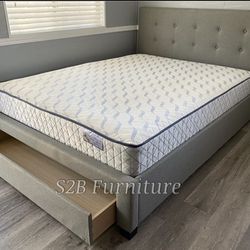 Full Grey Tufted Bed With Ortho Mattress Included!!