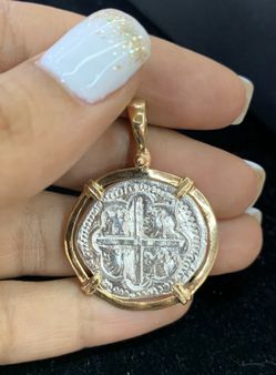 Atocha silver coin pendant In 14KT gold bezel