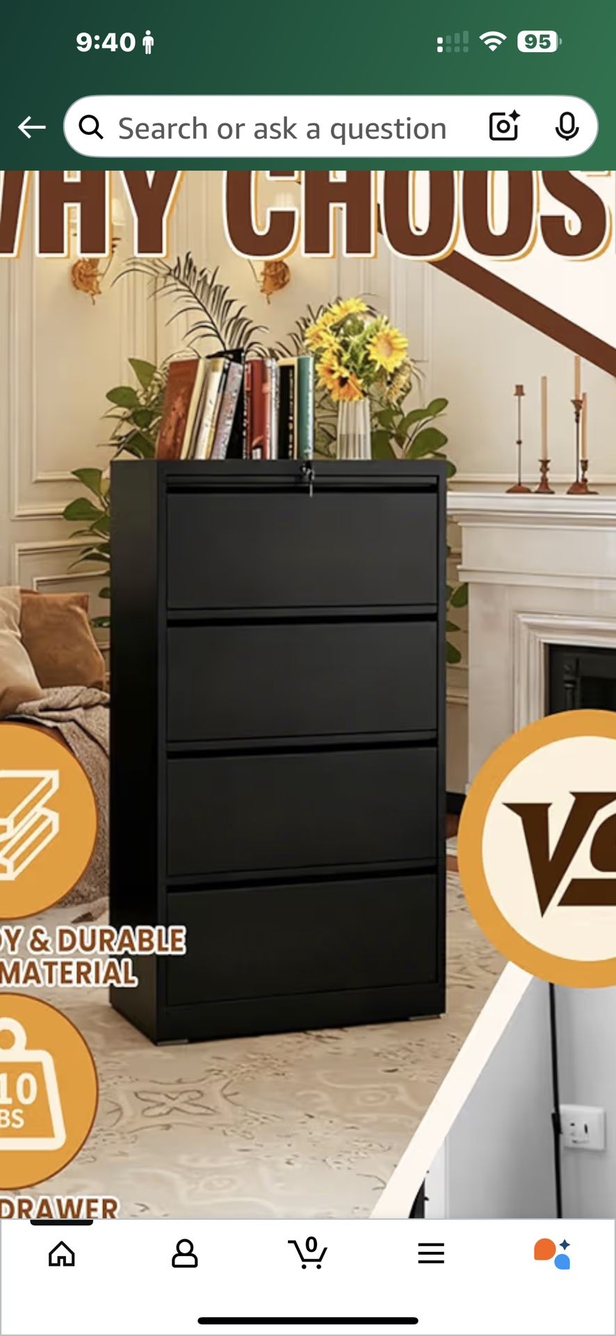 Black Wood File Cabinet With Key NEW