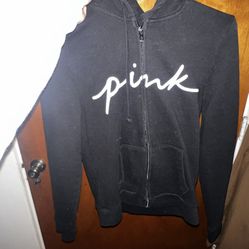 PINK Zip Up Black Hoodie