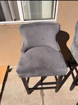 Gray Velvet Bar Stools with Nailhead Trim