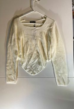 NWT SHEIN Ladies 1X Plus Scoop Neck Ribbed Knit Asymmetrical Hem Sweater Beige