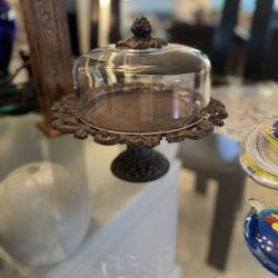 Ornate, Metallic Dessert/Cheese Pedestal With Domed Lid