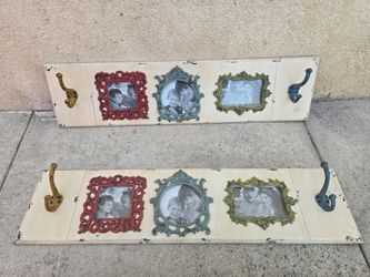 Rustic Farmhouse Wall-Mounted Multi-Photo Frame Coat Rack, 32" x 8"