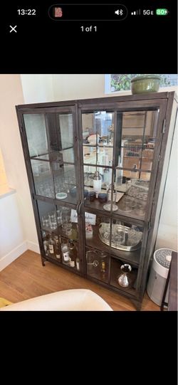 Grey Metal Glass Door Display Cabinet or Bar Cabinet
