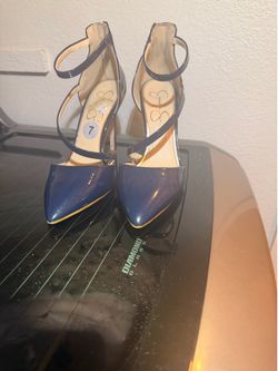 Jessica Simpson patent leather Navy ankle strap -7.5