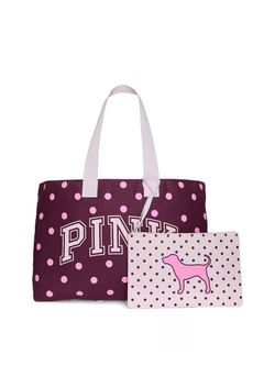 Victoria's Secret Canvas Tote & Wristlet Set Purple Pink NWT