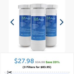 EcoAqua Replacement Fridge Water Filter for GE, 3-Pack
