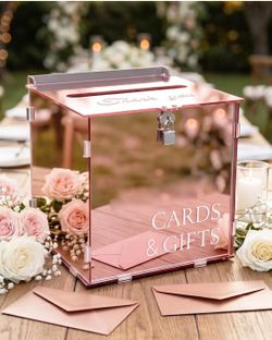 Rose Gold Acrylic Wedding Card Box With Slot And Lock, Mirror Acrylic Card Holder For Reception, Graduation, Bridal & Baby Shower, Birthday Party, Shi