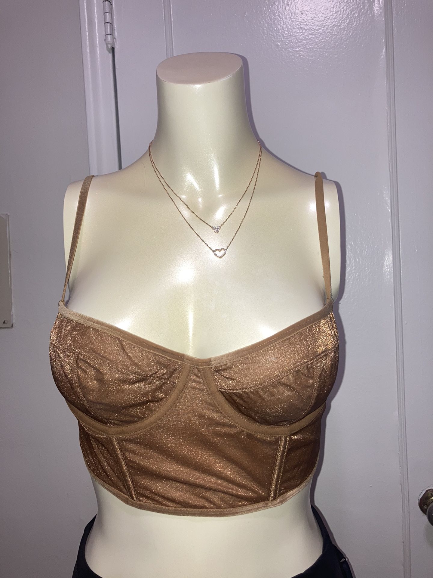 NWT Skims large sheer stretch chai  golden balconette corset crop top bustier