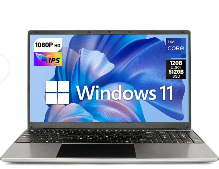 15.6'' Laptop Computer, Intel Celeron Quad-Core Processors, 12GB RAM 512GB ROM, 1920 * 1080 IPS, WiFi, Bluetooth, Mini HDMI, TF Card, USB 3.0