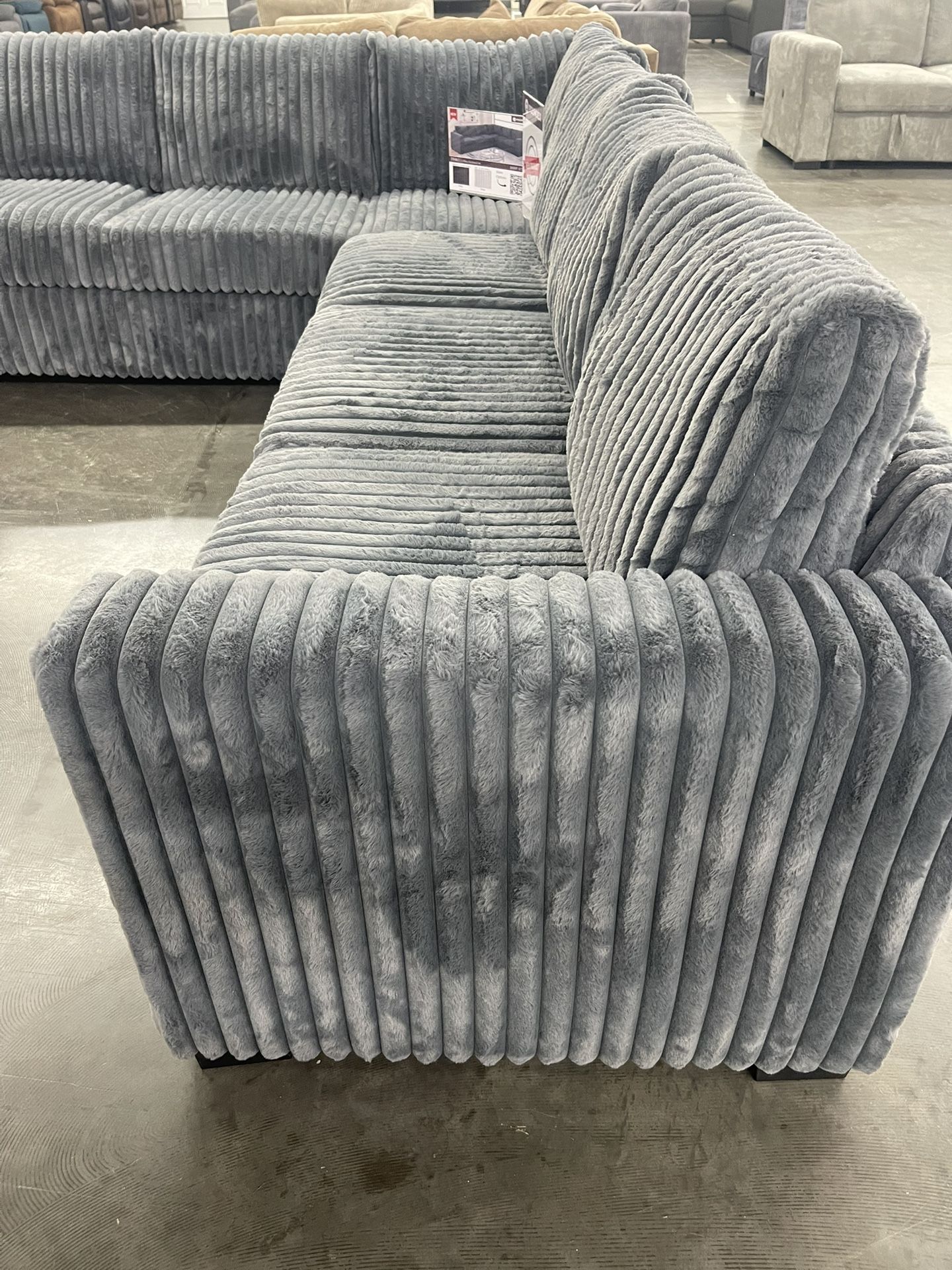 Grey Sectional Sofa - Soft Corduroy Fabric